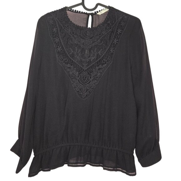 Zara Black Floral Embroidery Lace Sheer Blouse, size M - Picture 1 of 12